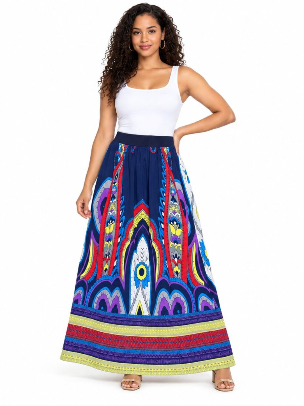Women’s Plus Size Boho Maxi Skirt Colorful Printed Long Skirt 1X 2X 3X